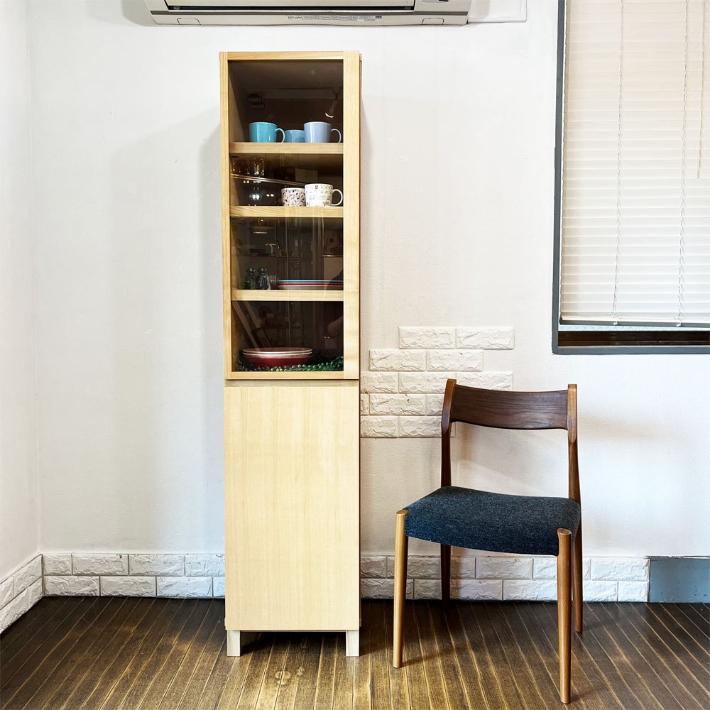 無印良品 MUJI タモ材 組み合わせて使える木製収納 スリム キャビネット カップボード ガラス扉 木製扉 ナチュラルデザイン ◎