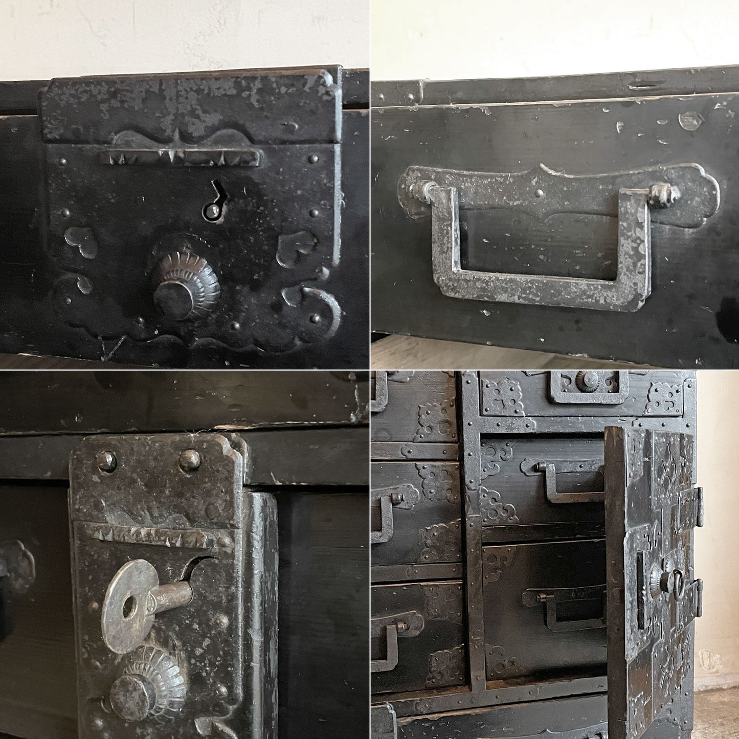ジャパンビンテージ Japan Vintage 時代箪笥 黒塗り 黒漆 船箪笥 庄内箪笥 収納 古家具 ■