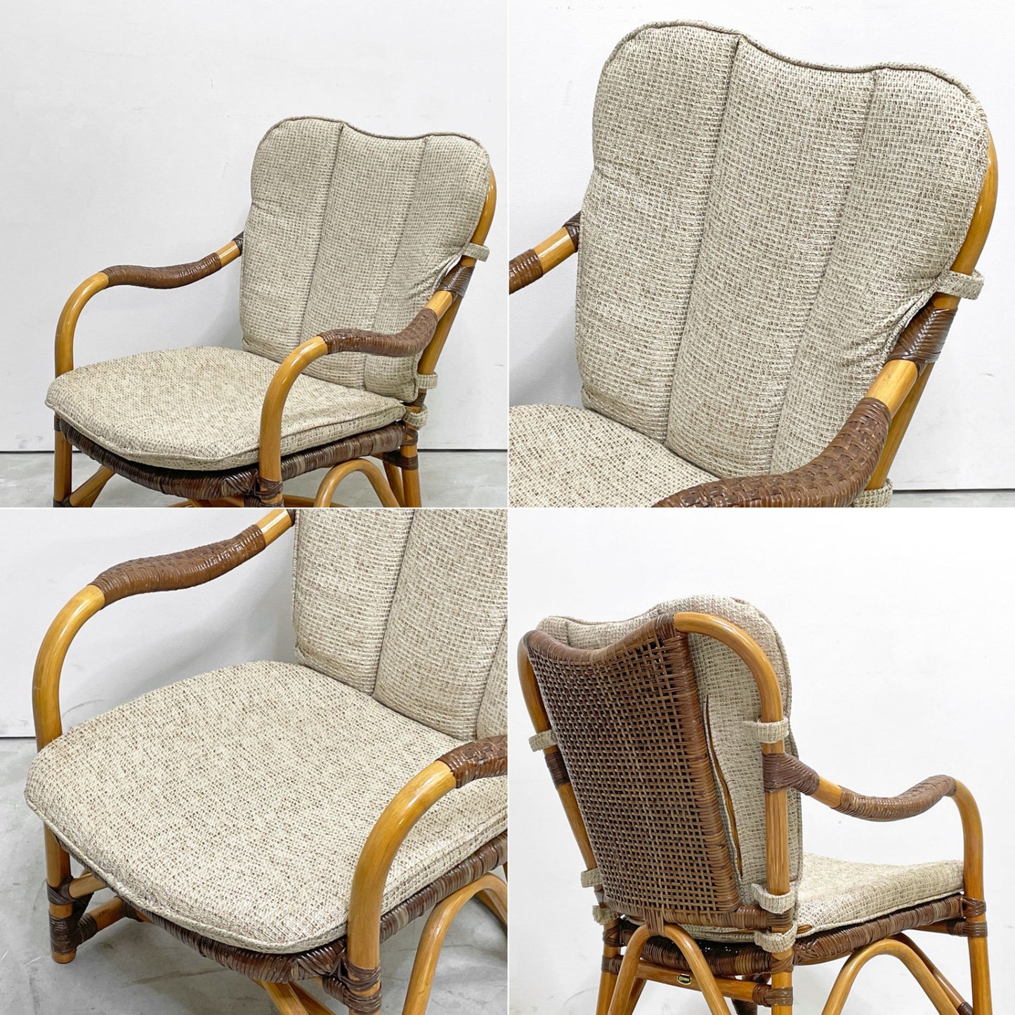 カザマ KAZAMA ルロット アームチェア Lurot Arm Chair ラタン 籐家具 ベージュ系 クッション付き インドネシア 定価￥48,800- A ●