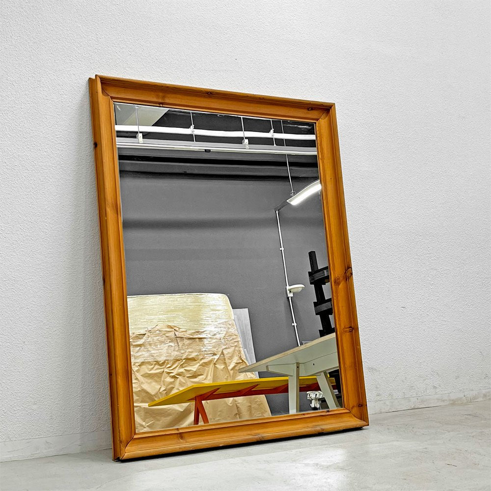 ビンテージ Vintage 大型 ウォールミラー パイン無垢材 姿見 W122cm x H152cm 店舗什器 〓