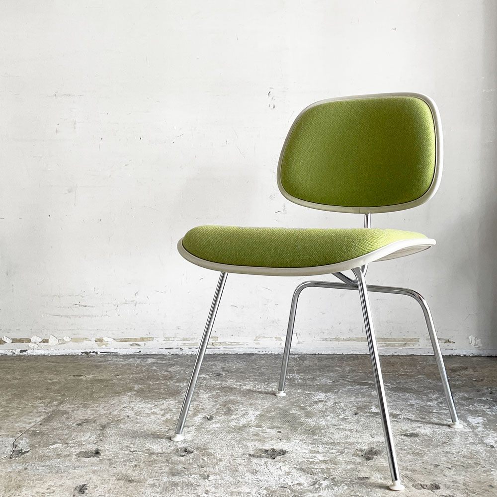 ハーマンミラー Herman Miller ツーピースプラスチックチェア Two Piece Plastic Chair DCM ホワイト グリーン ファブリック張替済 希少 ■