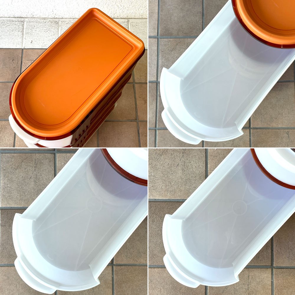 タッパーウェア Tupperware デイリーストッカー 3段 10L×3個 スタッキング キャスター付き オレンジ×ホワイト ◇