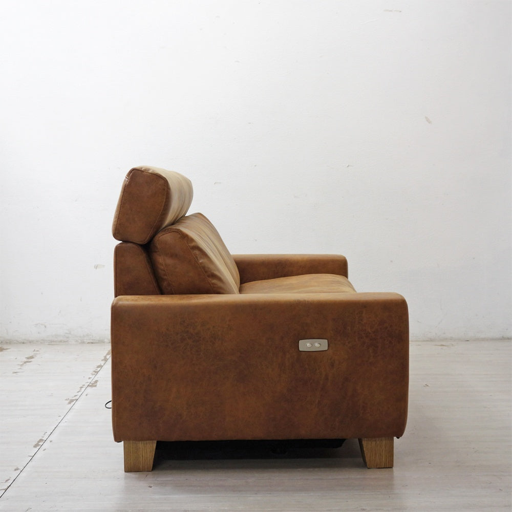 クラッシュゲート CRASH GATE グリード 2.5人掛け リクライニングソファ スーパーレザーテックス オーカーブラウン w180cm 関家具 美品 ●