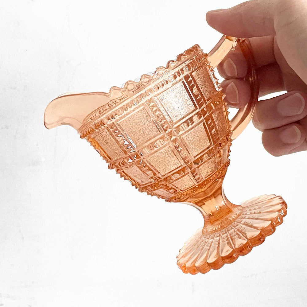 インペリアルグラス Imperial Glass ビーデッドブロック Beaded Block クリーマー ガラス ピンク USビンテージ ■