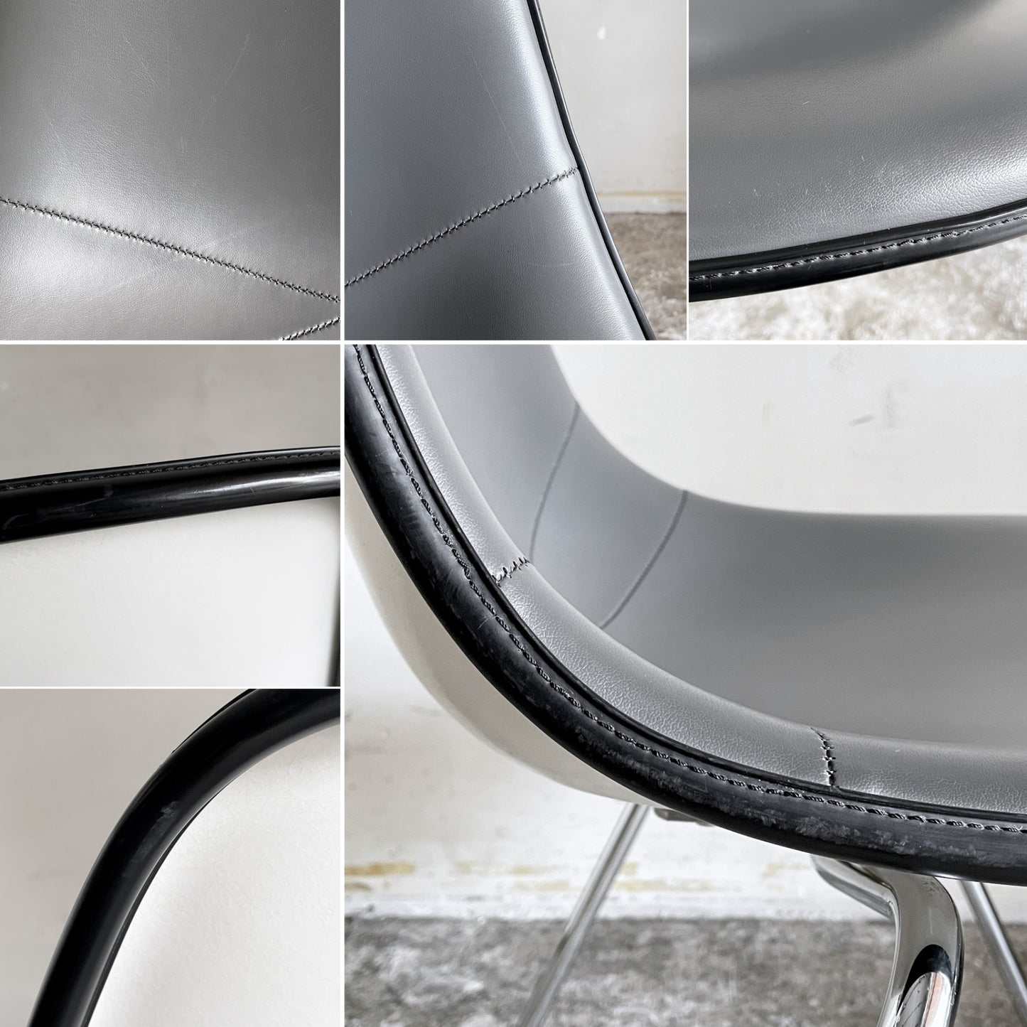 ハーマンミラー Herman Miller サイドシェルチェア FRP製 アプホルスター PVCレザー ダークグレー スタッキングベース ダークグレー C&R イームズ ビンテージ ミッドセンチュリー ■