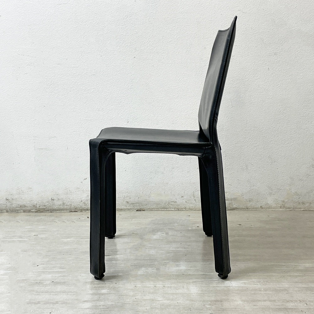 カッシーナ Cassina キャブチェア 412 CAB CHAIR アームレス 本革 ブラック マリオ・ベリーニ MoMA 永久展示品 イタリアモダン 定価￥308,000- A ●
