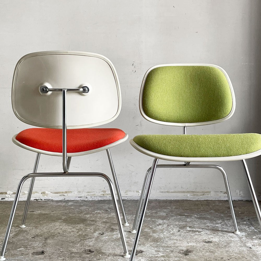 ハーマンミラー Herman Miller ツーピースプラスチックチェア Two Piece Plastic Chair DCM ホワイト グリーン ファブリック張替済 希少 ■