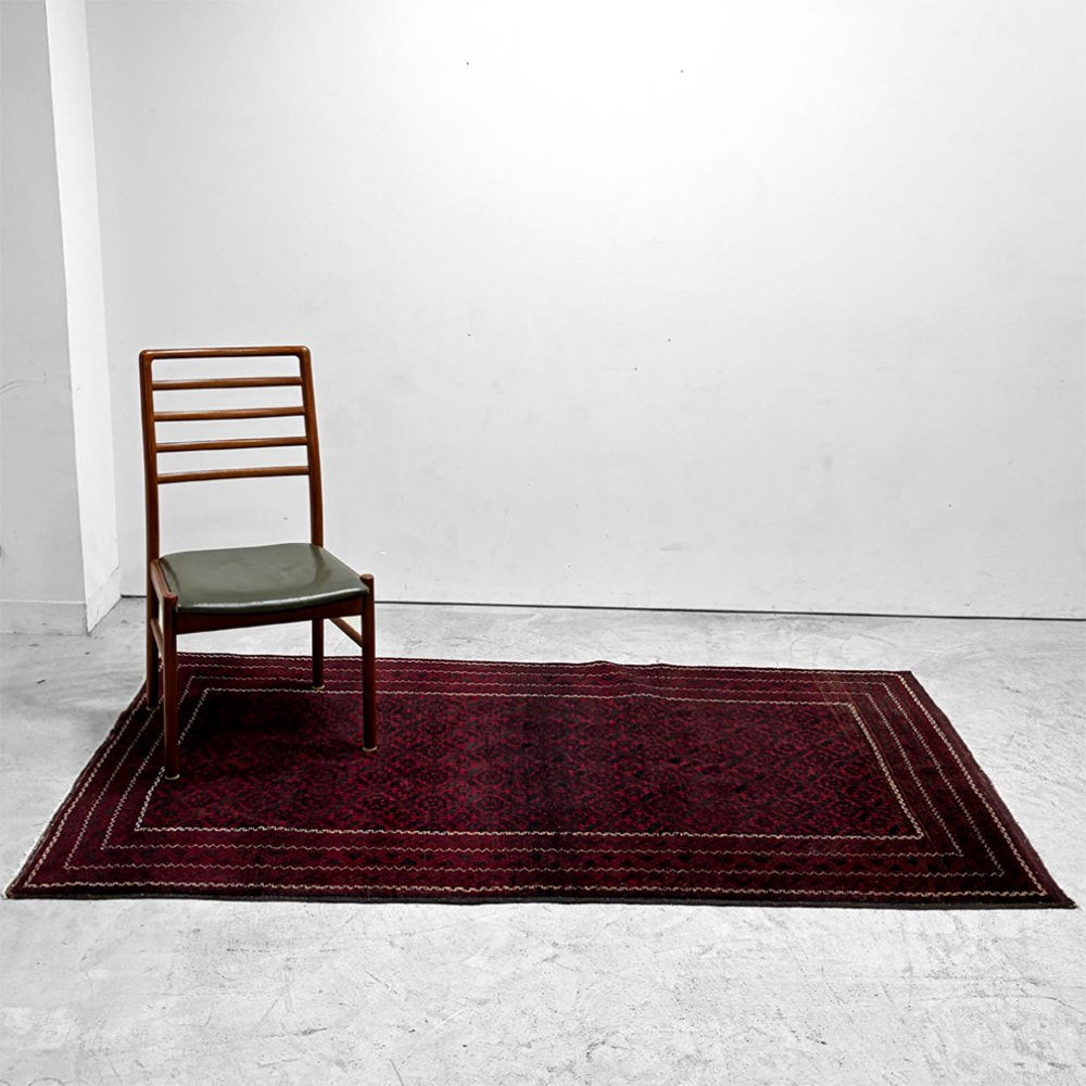 ビンテージ Vintage トルクメン トライバルラグ カーペット 絨毯 ワインレッド 213×125cm アンティーク調 ●