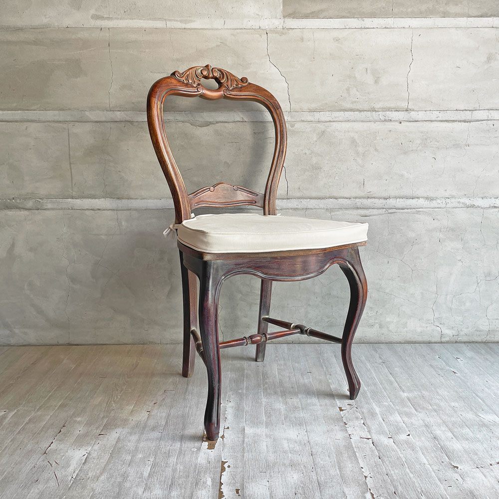 オールドメゾン Old Maison ヨーロピアン調 バルーンバックチェア ラタンシート＋クッション ダイニングチェア クラシカルデザイン A  ♪