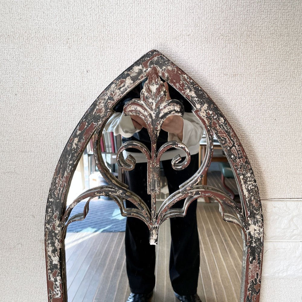 ビンテージスタイル Vintage Style ペイントウォールミラー 壁掛け鏡 スチールフレーム 38×105cm エイジング加工 シャビーシック ◎