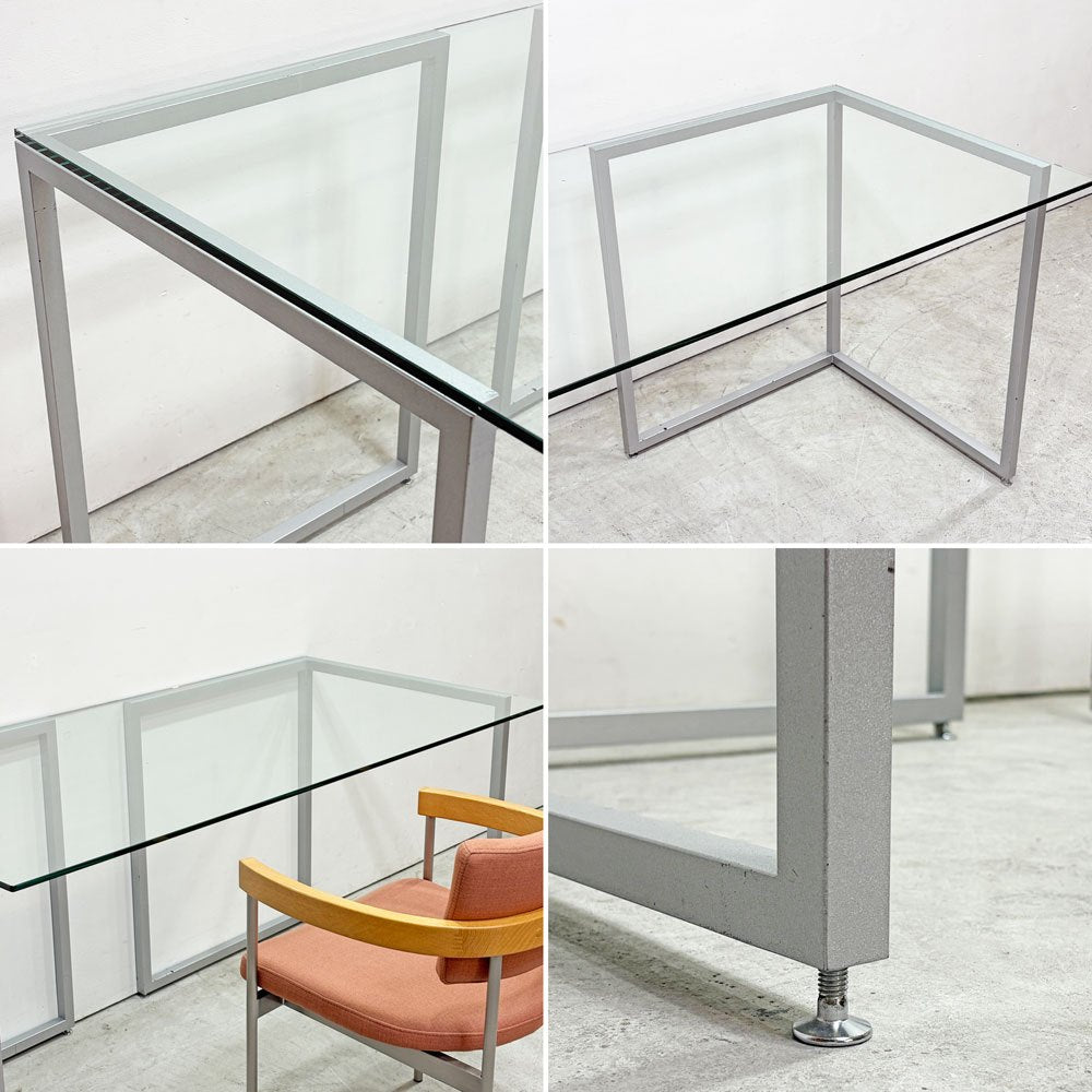 ビスレー BISLEY デスクプラン DESK PLAN Lフット ワーキングテーブル デスク ガラス天板 スチール脚 W170cm イギリス ●