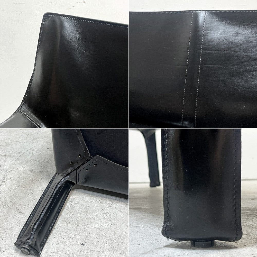 カッシーナ Cassina 414 CAB ラウンジアームチェア 2シーター キャブチェア 本革 ブラックレザー マリオ・ベリー モダン ●