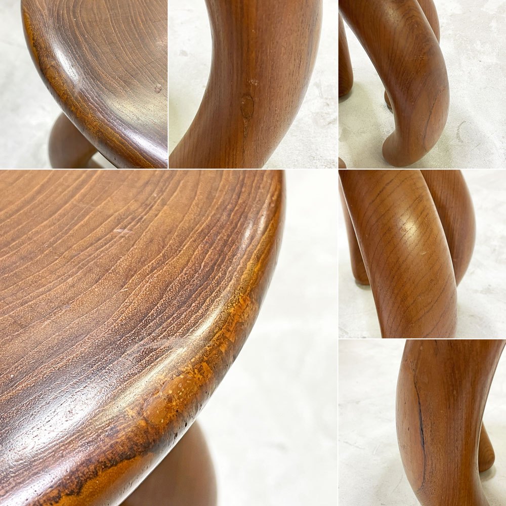 ヨーガンレール ババグーリ Jurgen Lehl Babaghuri チーク無垢材 スツール Stool 5本脚 丸太 ハンドメイド プリミティブ 希少 ●