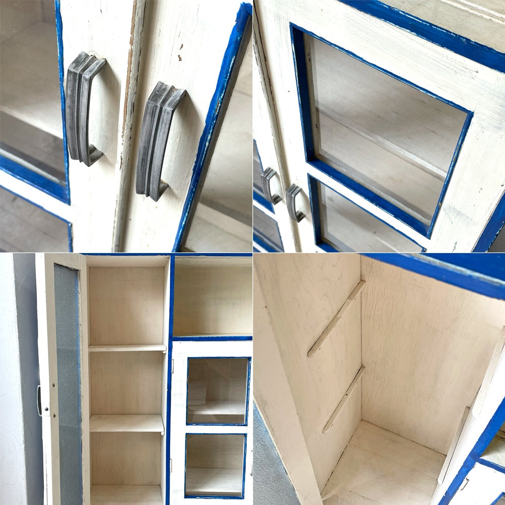 ジャパンビンテージ Japan Vintage ペインテッド ガラスキャビネット Painted Cabinet リメイク 古家具 古道具 型板ガラス ★