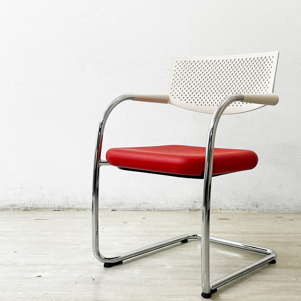 ヴィトラ vitra ビザビ2 Visavis2 アームチェア デスクチェア スタッキングチェア カンティレバー ホワイト×レッド アントニオ・チッテリオ ●