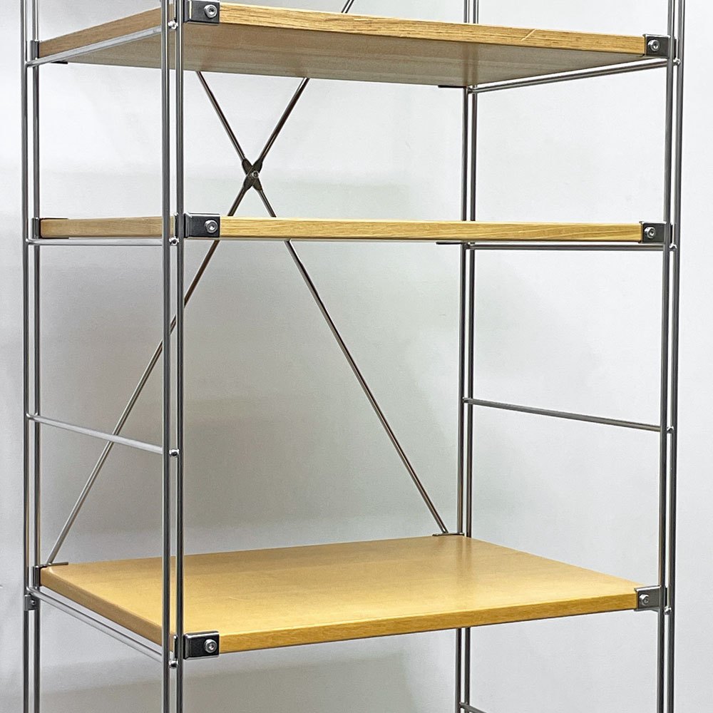 無印良品 MUJI ステンレスユニットシェルフ タモ材 オープンシェルフ 本棚 飾り棚 収納棚 W58×H212cm 棚板7枚 定価￥47,890- ●