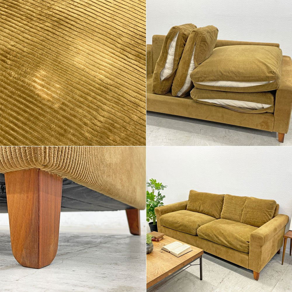 トラックファニチャー TRUCK FURNITURE FKソファ FK SOFA 3シーター F-21 グリーンコーデュロイ フェザークッション カバーリング 定価約476,300円 〓