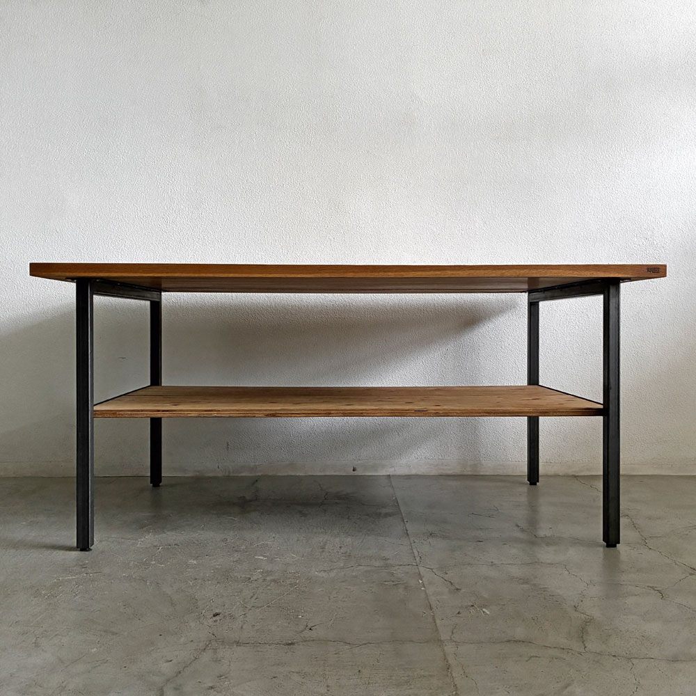スクエアファニチャー SQUARE FURNITURE オーク 無垢材 ワーキングテーブル 作業台 W180cm スチール脚 シェルフ付き インダストリアル 店舗什器 B 〓