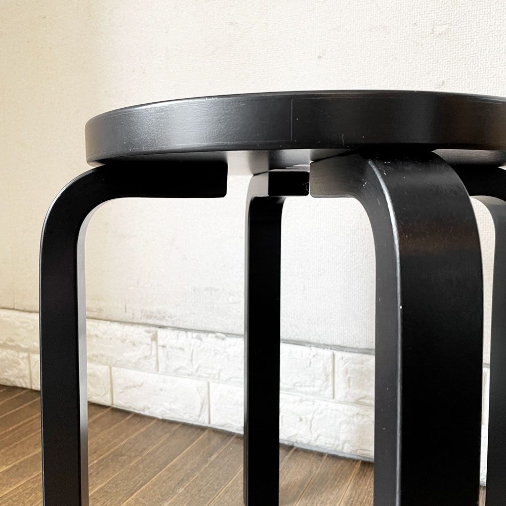 アルテック artek スツール Stool E60 4本脚 バーチ材 ブラックラッカー アルヴァ・アアルト フィンランド 北欧家具 定価￥57,200- ◎