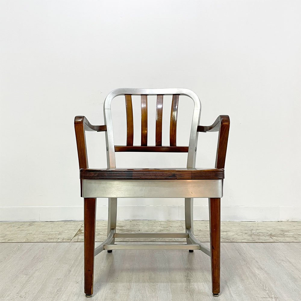 ショーウォーカー SHAW WALKER アルミニウム デスクチェア Aluminum Desk Chair アームチェア メイプル材×アルミ USビンテージ Vintage インダストリアル 希少 ●