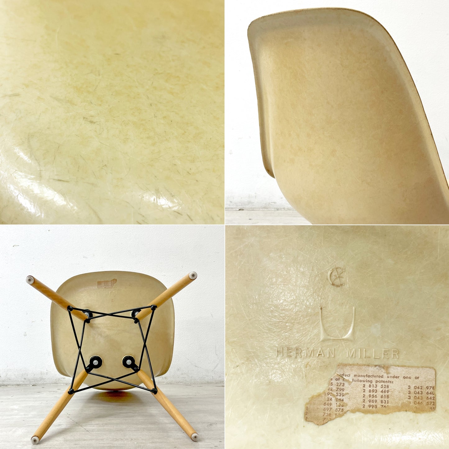 ハーマンミラー Herman Miller サイドシェルチェア セカンド 2nd FRP パーチメント ドゥエルレッグ イームズ ミッドセンチュリー ●