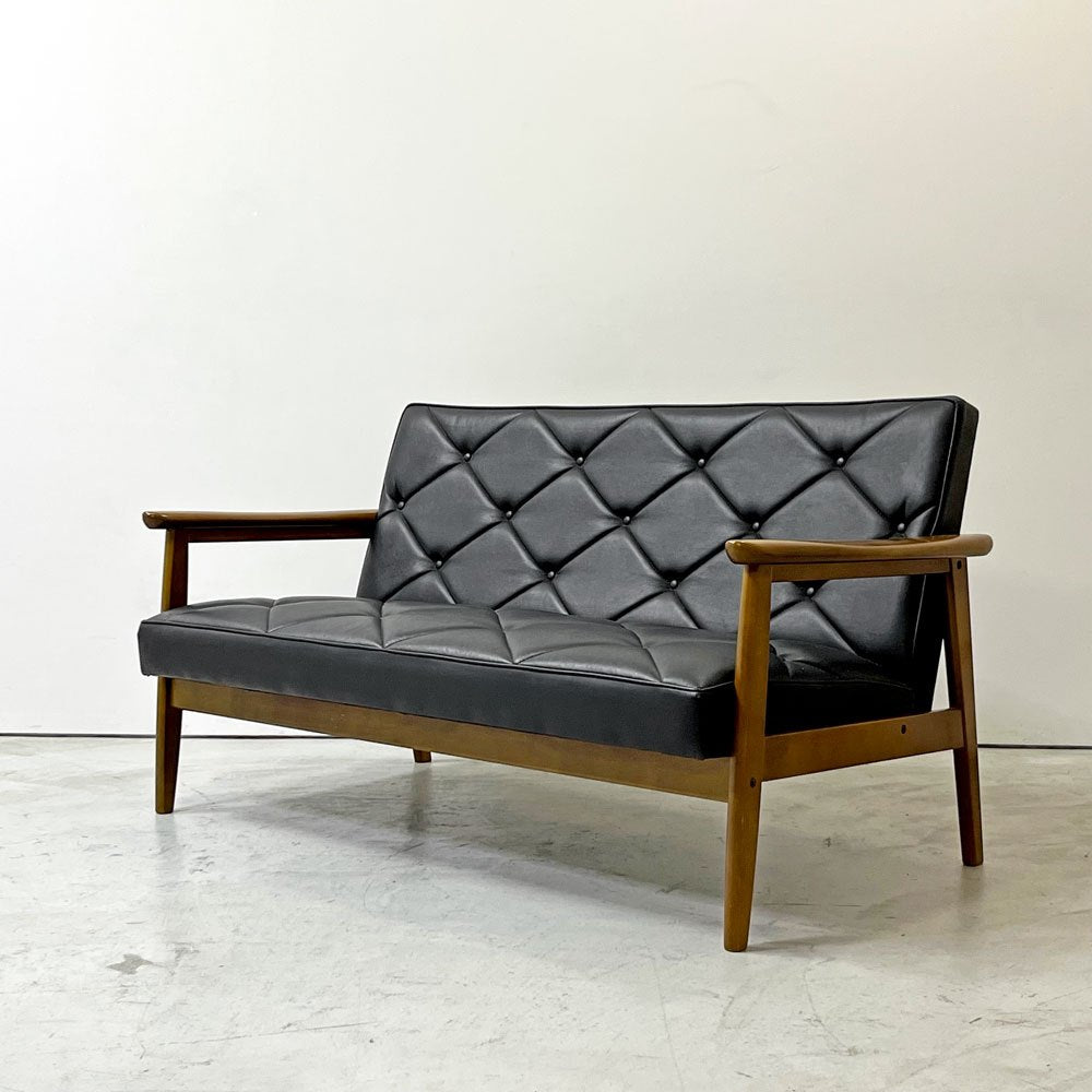 カリモク karimoku WS1123BW 2人掛けソファ 長椅子 W133cm ブナ材 合成皮革 ジャパニーズミッドセンチュリー ●