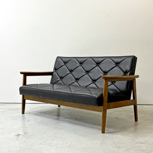カリモク karimoku WS1123BW 2人掛けソファ 長椅子 W133cm ブナ材 合成皮革 ジャパニーズミッドセンチュリー ●