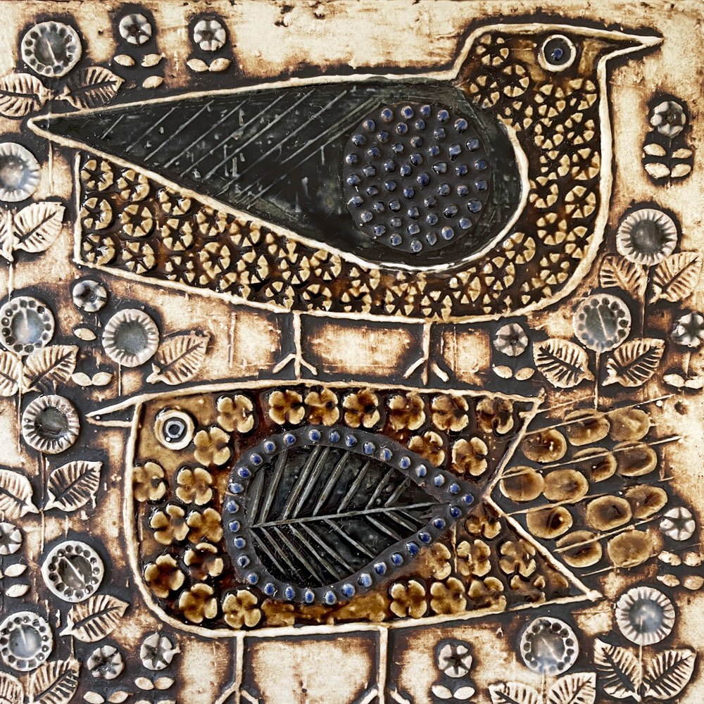 グスタフスベリ GUSTAVSBERG ユニック UNIK 二羽の鳥 FAGLAR 陶板 ウォールデコ 22.5×22.5cm リサ・ラーソン Lisa Larson スウェーデン 北欧ビンテージ ◎