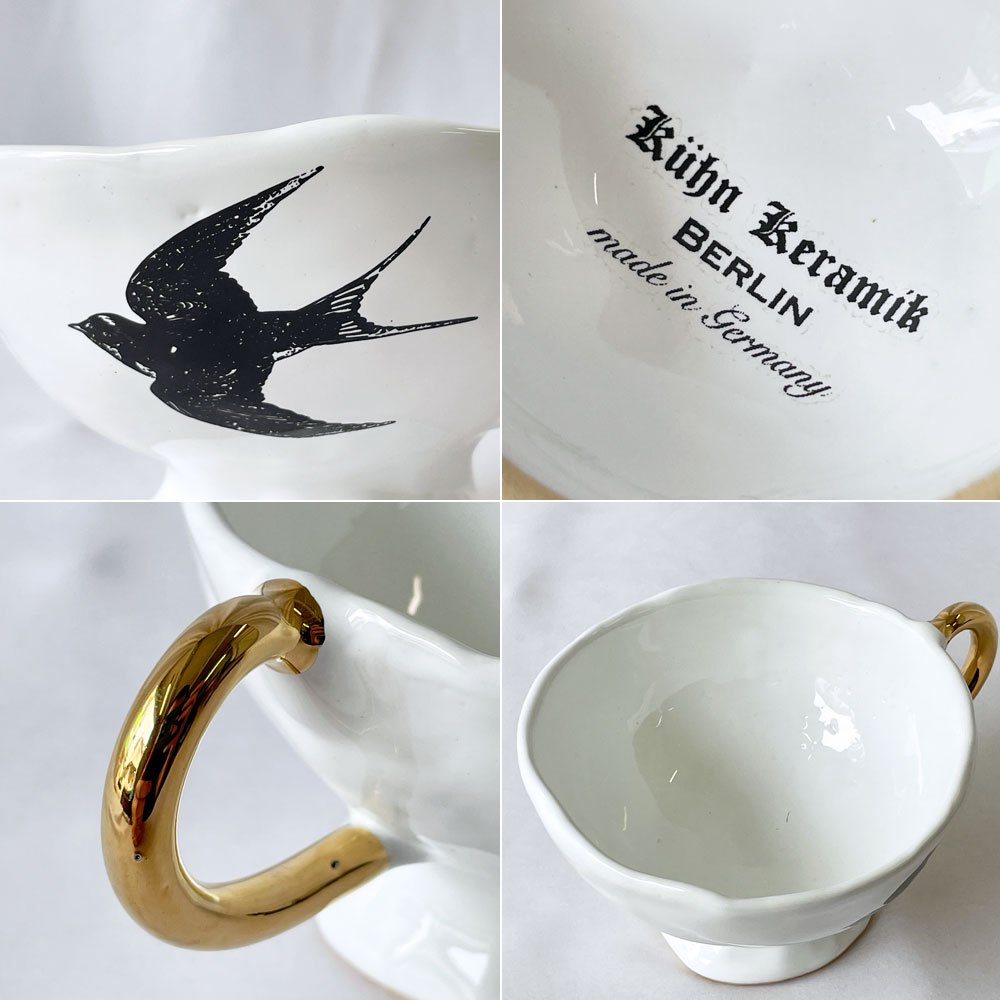 クーンケラミック Kuhn Keramik grande tasse つばめ カフェオレボウル マグカップ フリーカップ 金彩 陶器 ドイツ ◇
