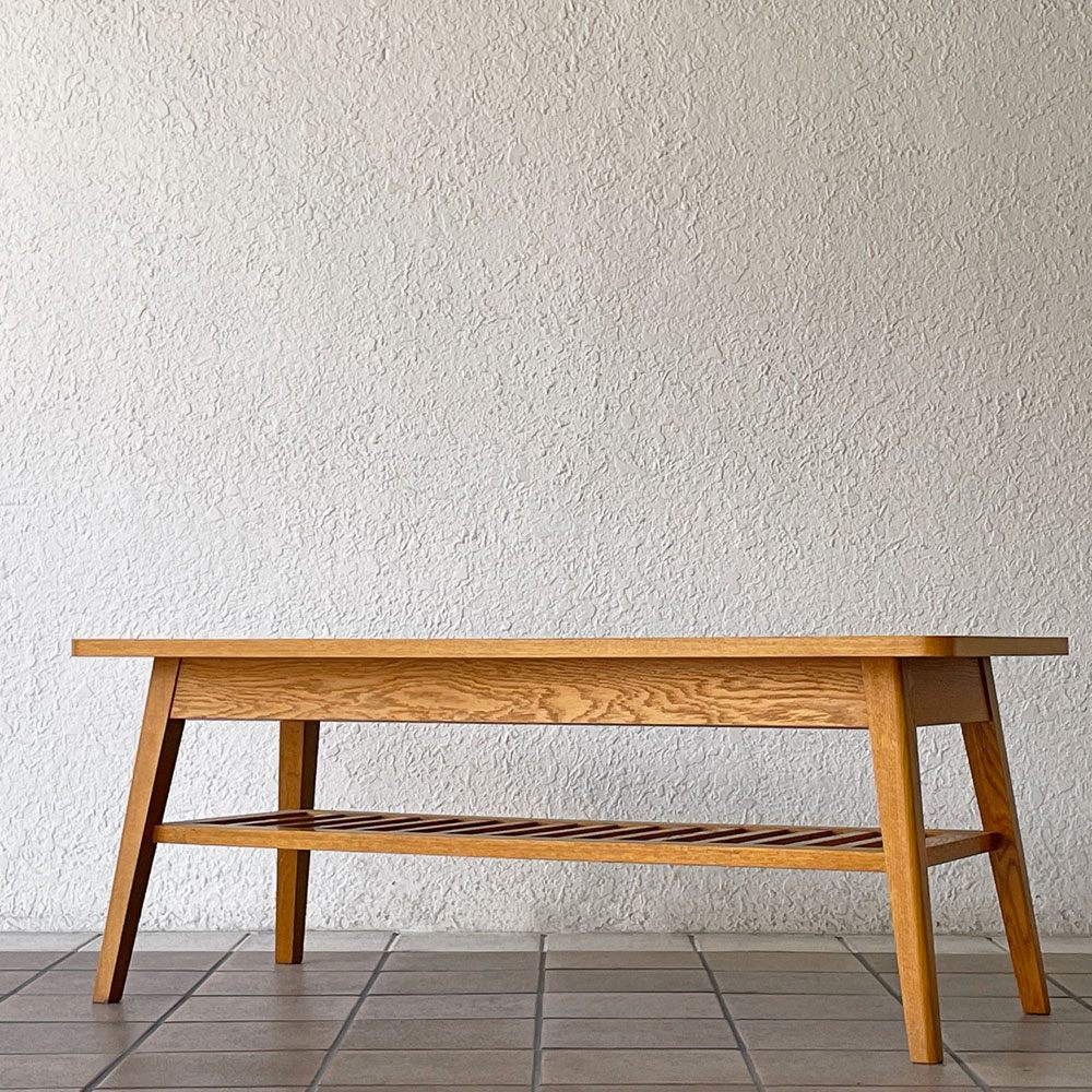 パシフィックファニチャーサービス P.F.S. ローテーブル DH TEA TABLE WITH SHELF Sサイズ W102cm ナラ材 ライトブラウン マガジンラック付 ◇