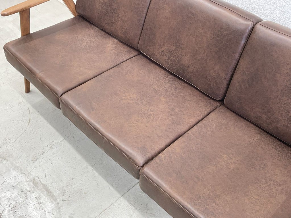 クラッシュゲート CRASH GATE ハリス 3シーターソファ HARRIS SOFA カカオ LT-02 CACAO レザーテックス オーク材 展示美品 〓