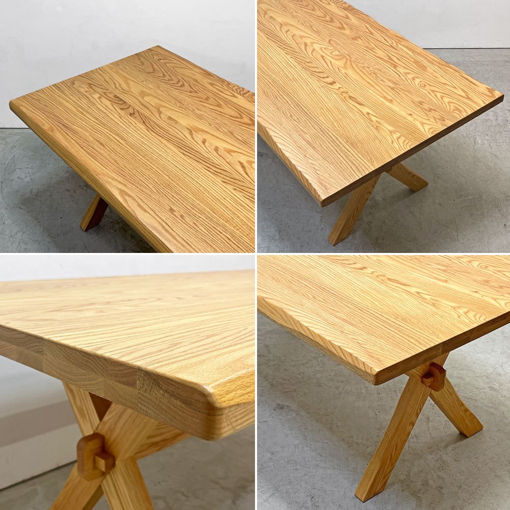イバタインテリア Ibata interior キオリ KIOLI ダイニングテーブル オーク無垢材 耳付き X字脚 ナチュラル 飛騨家具 定価￥161,700- 展示品 美品 ●