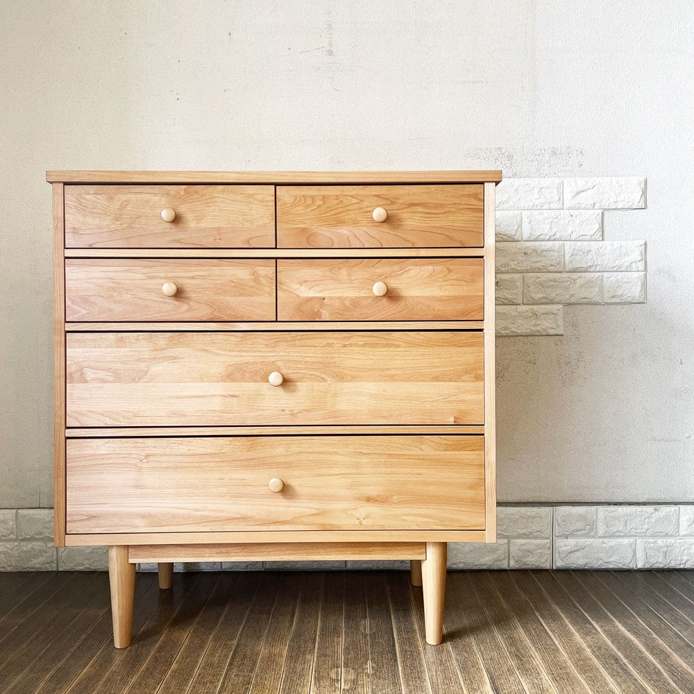モモナチュラル MOMO Natural コモ COMO CHEST LOW チェスト 4段 6ドロワー W83cm アルダー材 定価￥79,000- ◎