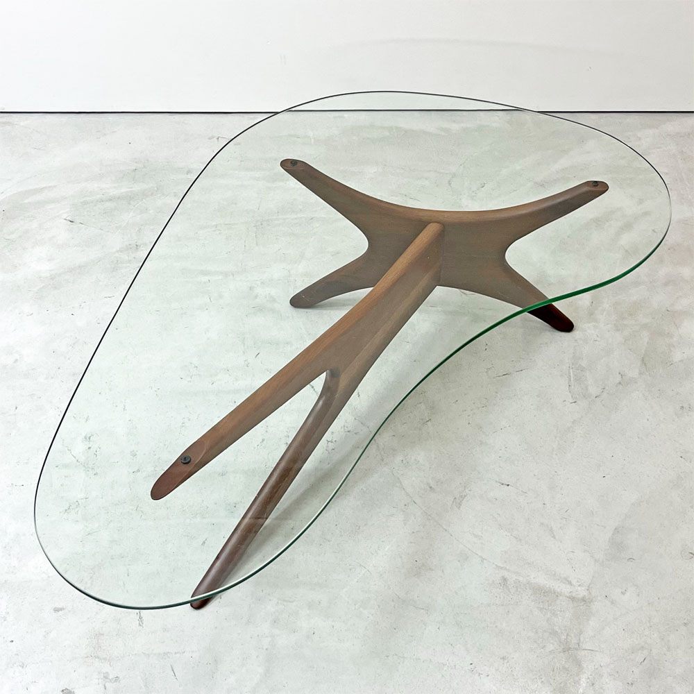 エイドリアン パーサル Adrian Pearsall ガラストップ コーヒーテーブル ウォールナット材 W127cm ミッドセンチュリー ビンテージ ●