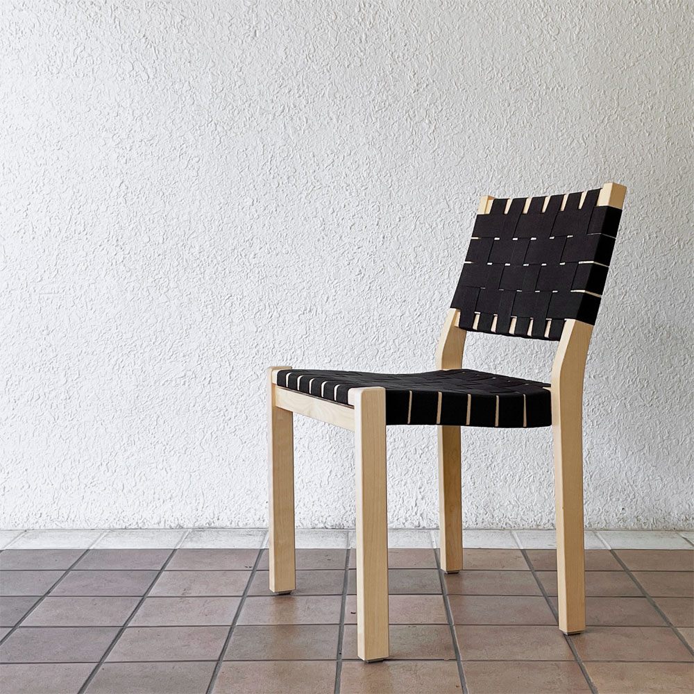 アルテック artek 611 スタッキングチェア ダイニングチェア バーチ材 ウェービングテープ ブラック アルヴァ・アアルト Alvar Aalto フィンランド 北欧家具 美品 A ◇