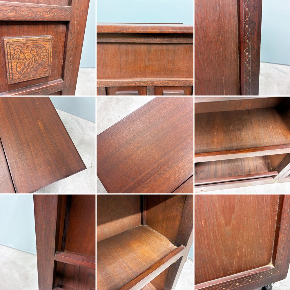 ビンテージ Vintage バーキャビネット カウンター サイドボード 無垢材 レリーフ キャスター付き 店舗什器 ◎