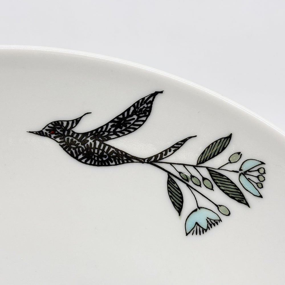 九谷焼 北村和義 鳥一羽 絵皿 Φ25cm 現代作家 ●