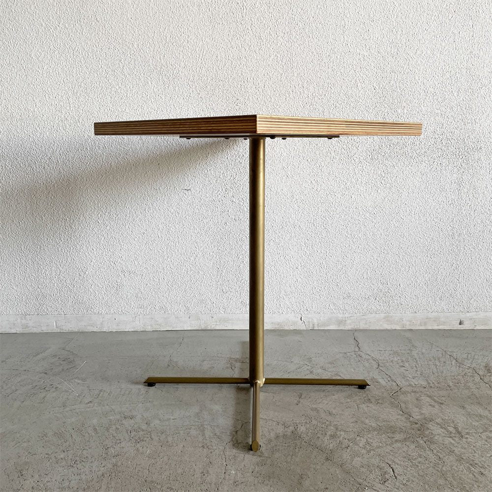 ビンテージスタイル Vintage Style 節入り杉天板×スチール脚 ゴールド カフェテーブル ダイニングテーブル スクエア W60cm 〓