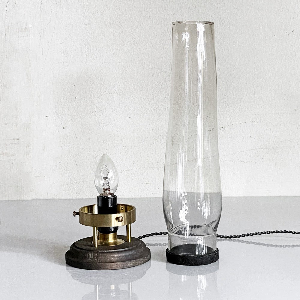 vickey'72 ワイヤードランタン wired lantern 02 テーブルランプ ランタン 照明 ビンテージガラスホヤ 真鍮 木材 H24.5cm 中嶋和也 現代作家 ■