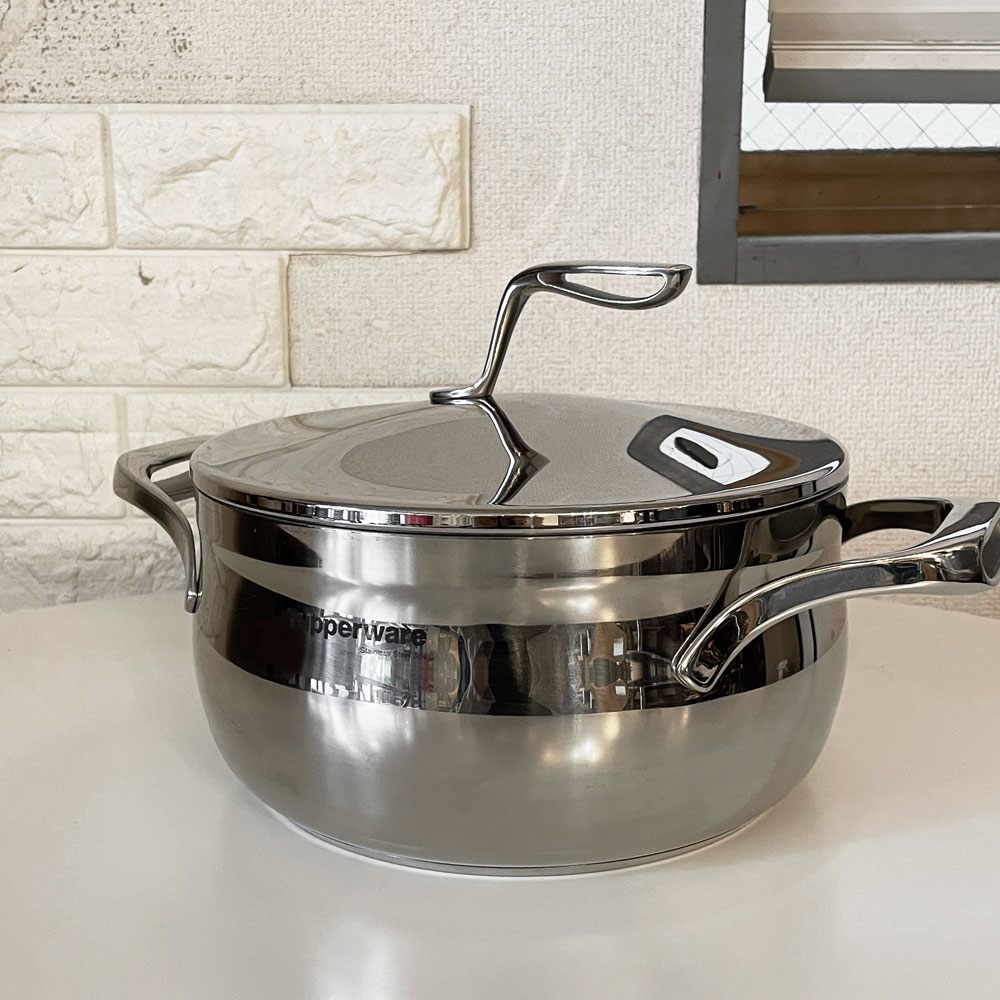 タッパーウェア Tupperware マストロクックウェア 深鍋 両手鍋 24cm 5L ステンレス多層構造 ガラス蓋付 炊飯から煮込みなど ◎