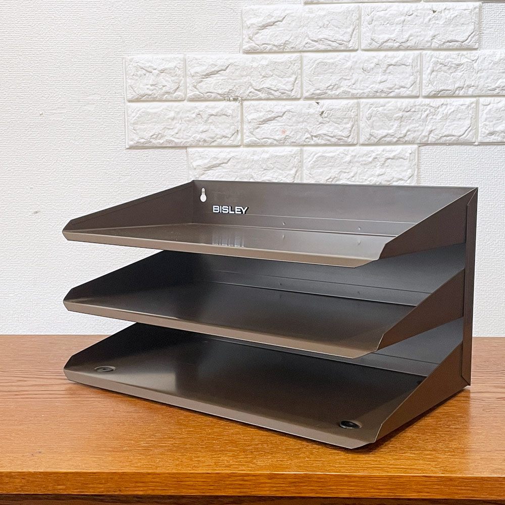 ビスレー BISLEY 3段 レターラック ブラウン 書類棚 A4サイズ 横型 W38.5cm 壁掛け可 デスクアクセサリー 英国 廃番カラー ◎