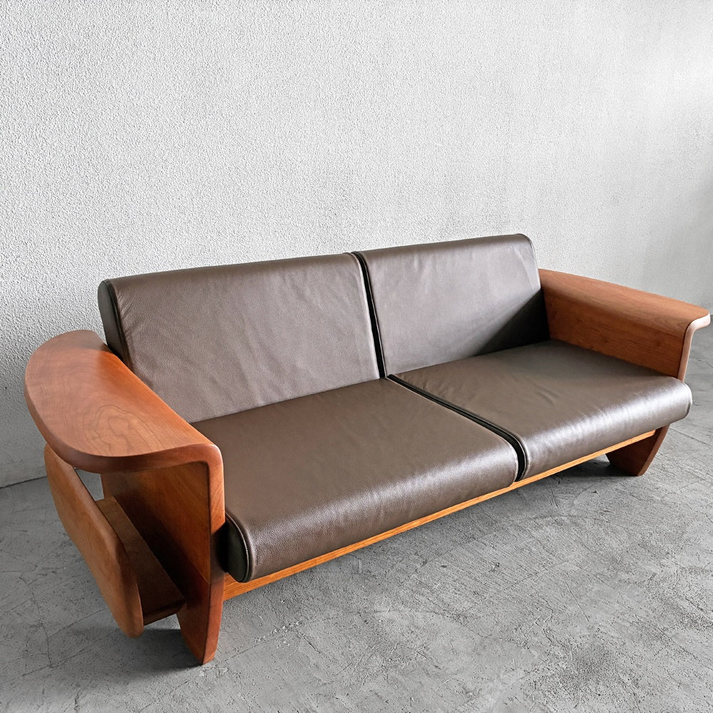 いっぴん工房 ペリカンソファ Pelican Sofa 2Pソファ 2人掛け マガジンラック付き チェリー無垢材 本革 レザー セミオーダー品 造形家具 参考定価 67万以上 〓