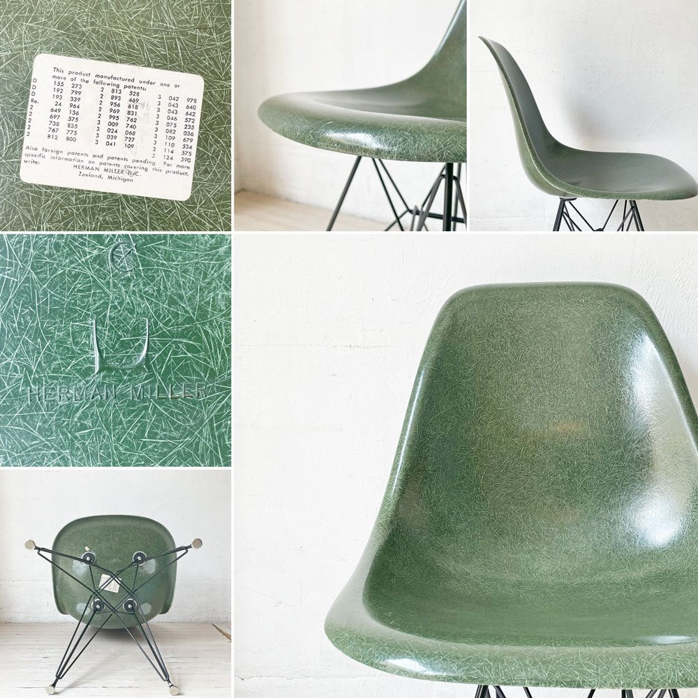 ハーマンミラー Herman Miller 2nd ビンテージ サイドシェルチェア FRP製 オリーブグリーン エッフェルベース C&R イームズ ミッドセンチュリー ★