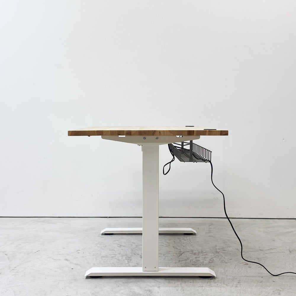 フレキシスポット Flexispot 電動式昇降デスク 110x74cm カウンター 在宅ワーク 無垢集成材天板 ナチュラル×ホワイト ●