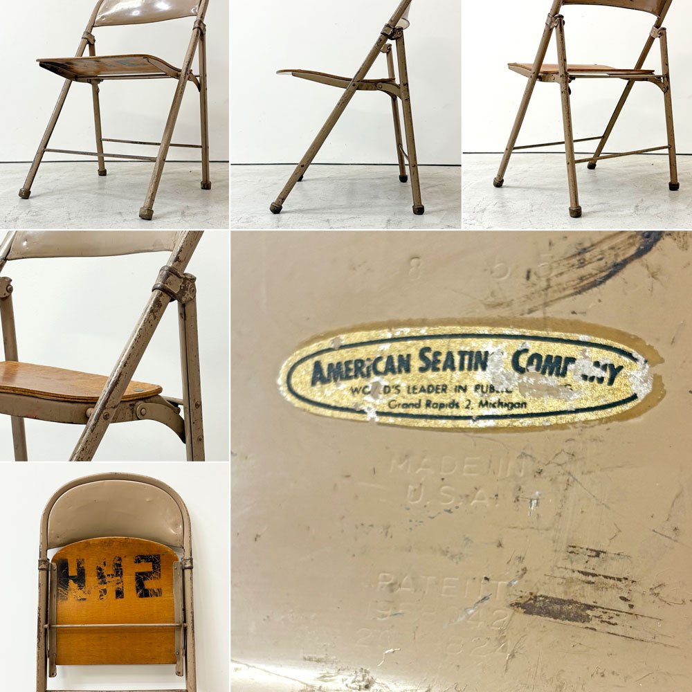 アメリカンシーティングカンパニー AMERICAN SEATING COMPANY フォールディングチェア プライウッド × スチール USビンテージ B ●
