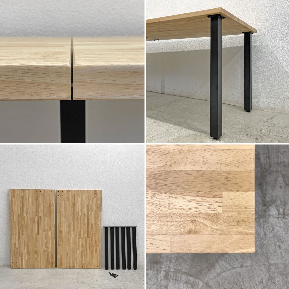 かなでもの KANADEMONO ザ・テーブル THE TABLE デスク ラバーウッド無垢材 W250xD70cm スチール スクエアバーレッグ ブラック A 〓