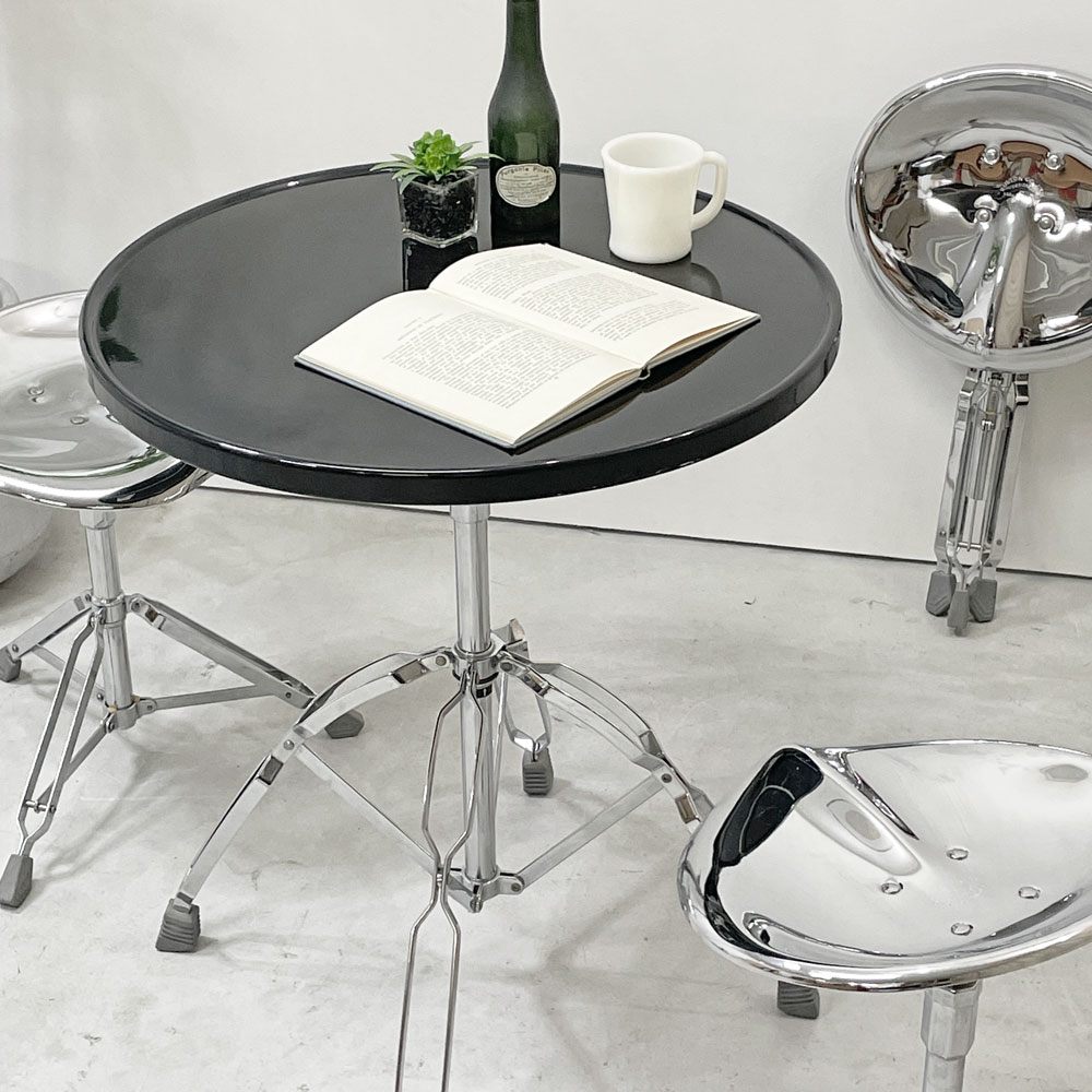 ダルトン DULTON X4 table X4テーブル カフェテーブル サイドテーブル ラウンド スチール クロームメッキ ブラック 折りたたみ式 インダストリアル 廃番 ●