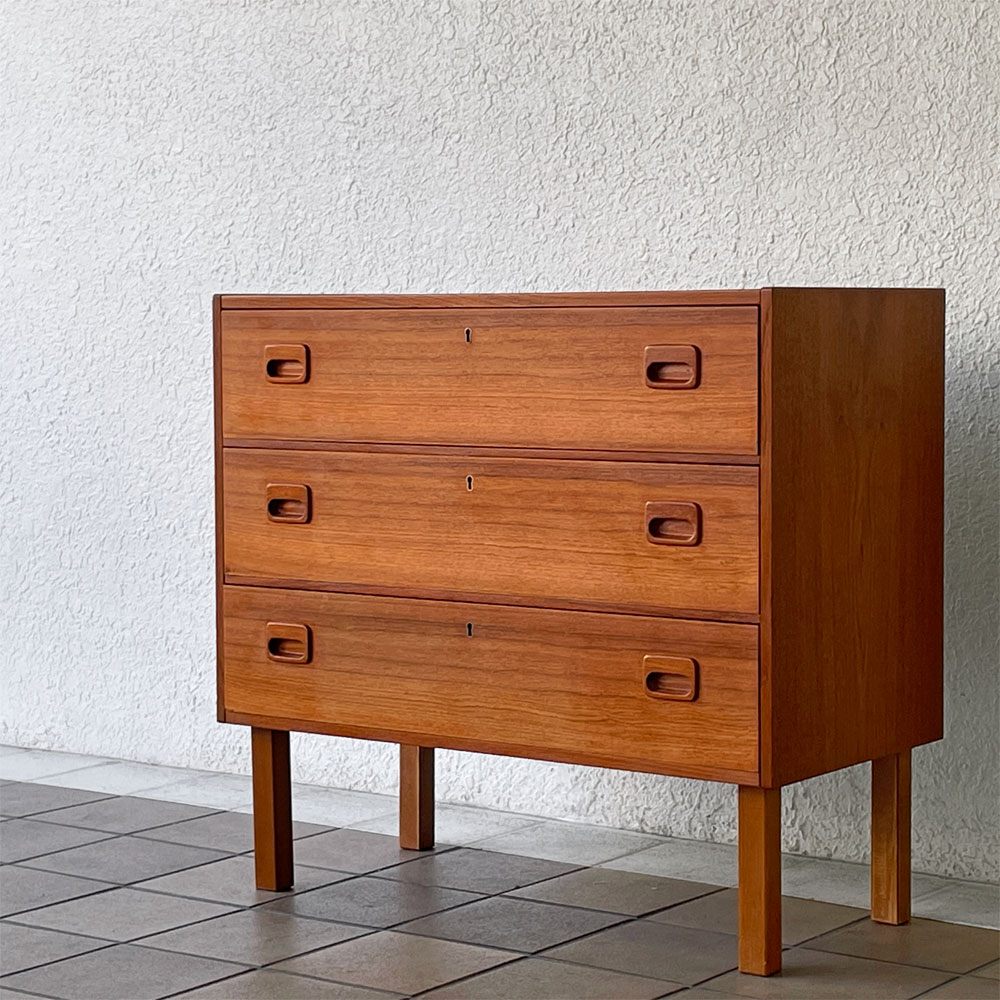 スウェーデン ビンテージ Vintage チーク材 チェスト 3ドロワー W75cm 北欧家具 ミッドセンチュリーデザイン ◇