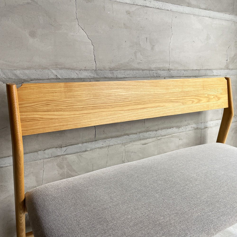 ウニコ unico シグネ SIGNE ダイニングベンチ バックレスト アッシュ材 グレーファブリック W110cm ナチュラル 北欧テイスト ♪