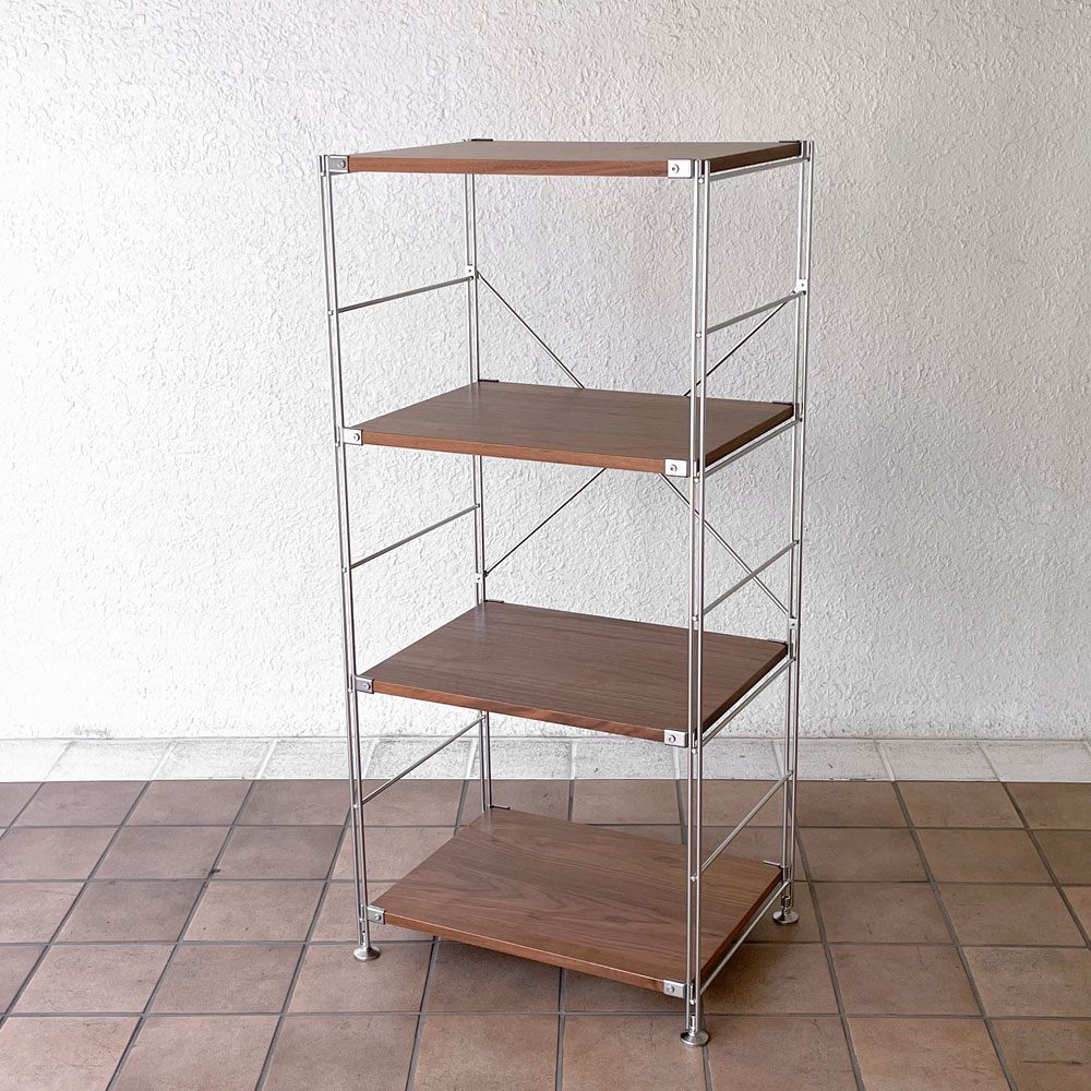 無印良品 MUJI ステンレスユニットシェルフ ウォールナット材 中 W58 × H120cm 1列4段 本棚 飾り棚 収納棚 シンプル ◇
